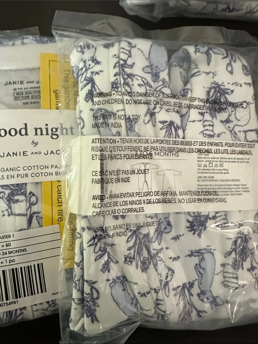 Janie and Jack White Footed Pajama with Light Blue Toile Print